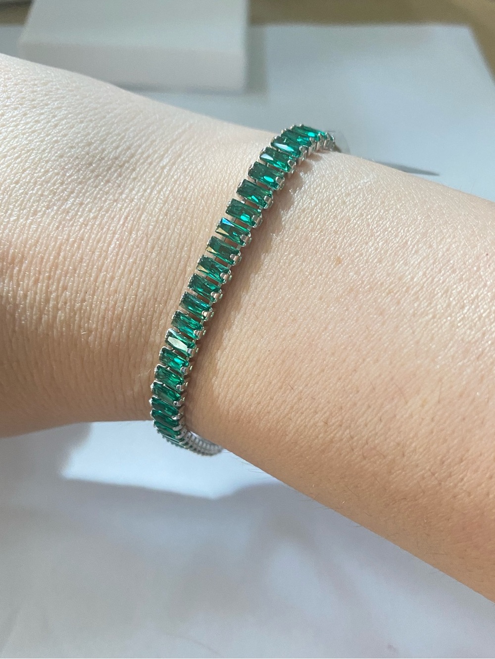 13.5 CT Lab Created Emerald Cut Emerald Tennis Bracelet 7.5” 925 Sterling Silver